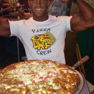 Straight off the bodybuilding stage to represent DWF Pizza Crew!  I ate 6.4 of 8.6 lbs.