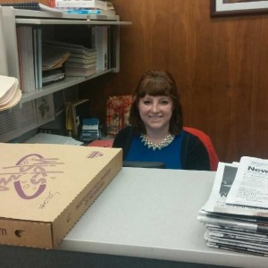 That's a big pizza for one gal...